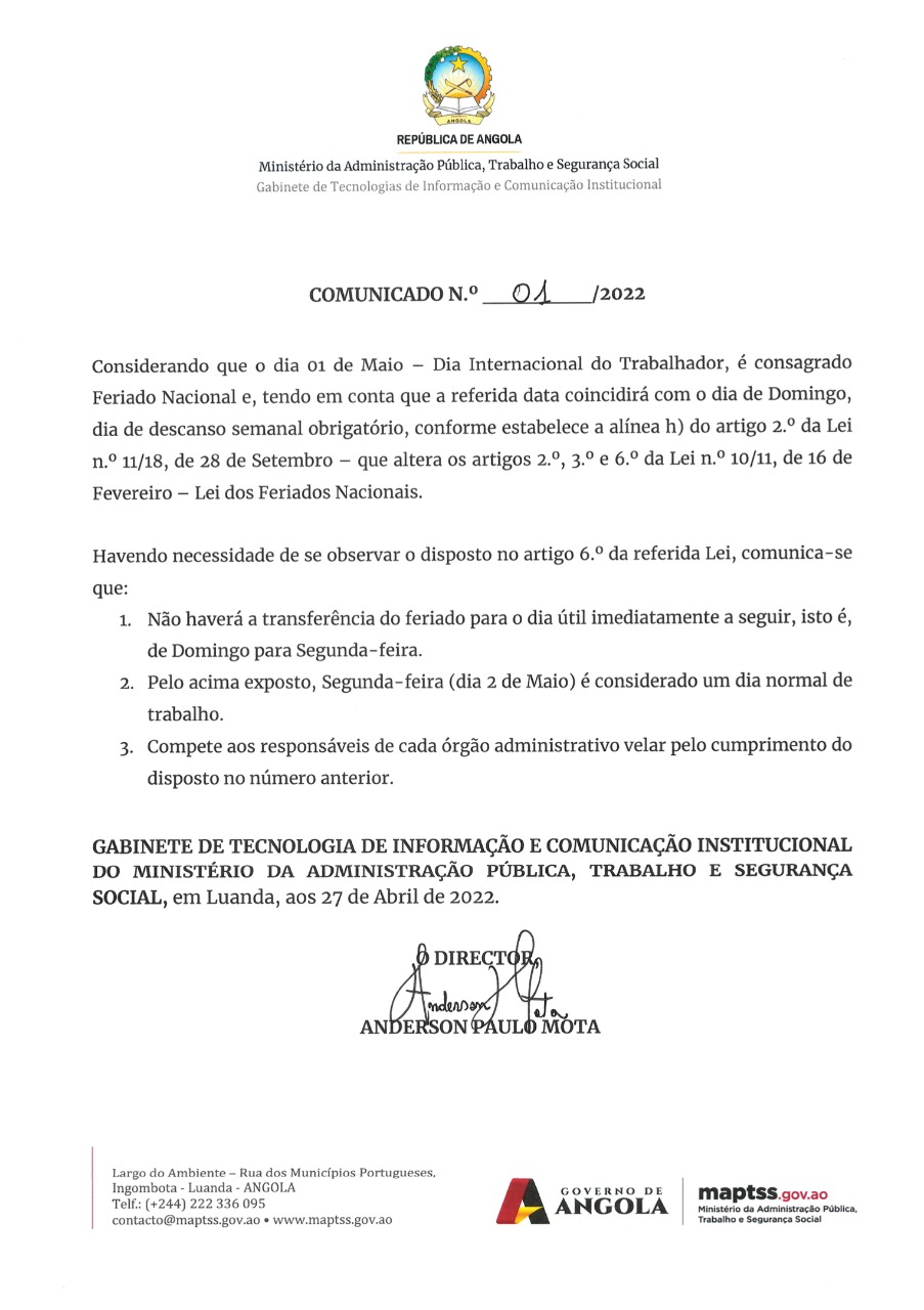 Comunicado 1 de Maio
