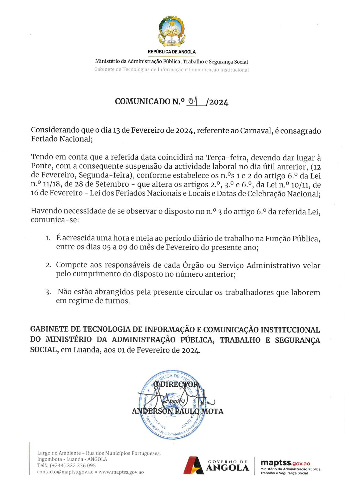 Comunicado: Feriado em alusão ao Carnaval