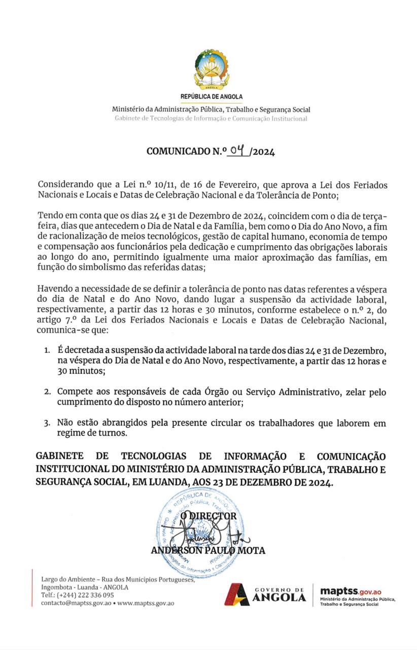 Comunicado: Suspensão da actividade laboral