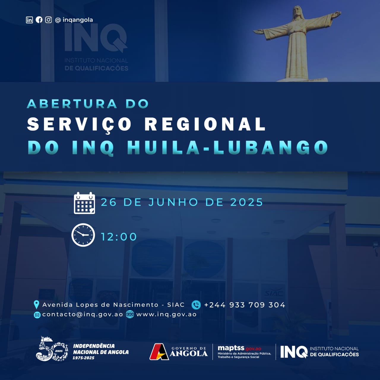 MAPTSS procede abertura do Serviço Regional do Instituto Nacional de Qualificações (INQ).